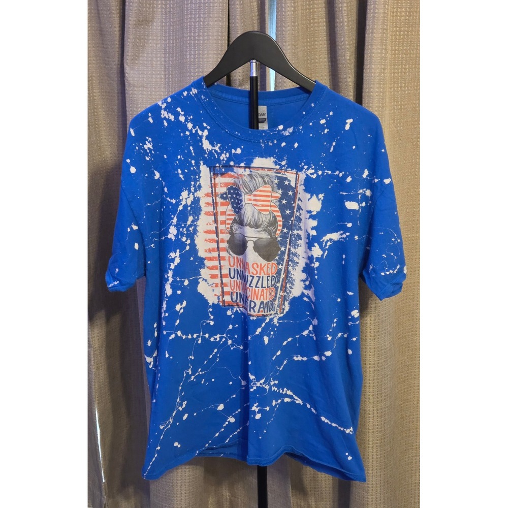 Unmasked Unmuzzled Unvaccinated Unafraid Bleached Graphic T-Shirt Women's XL